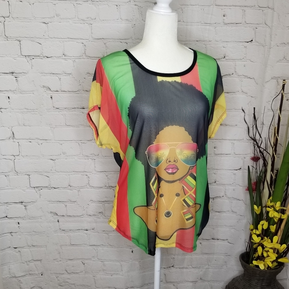 Nwt Sheer Mesh Red Black Green Top - Picture 4 of 4